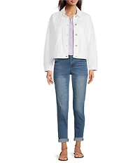 Democracy Oversized Point Collar Long Barrel Sleeve Hi-Low Hem Button Front Jacket