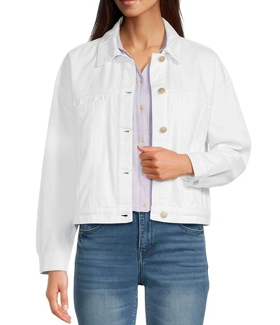 Democracy Oversized Point Collar Long Barrel Sleeve Hi-Low Hem Button Front Jacket