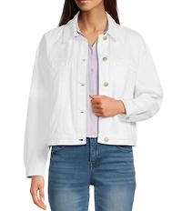 Democracy Oversized Point Collar Long Barrel Sleeve Hi-Low Hem Button Front Jacket