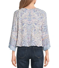 Democracy Paisley Floral Boat Neck 3/4 Kimono Sleeve Bubble Hem Top