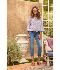 Democracy Paisley Floral Boat Neck 3/4 Kimono Sleeve Bubble Hem Top