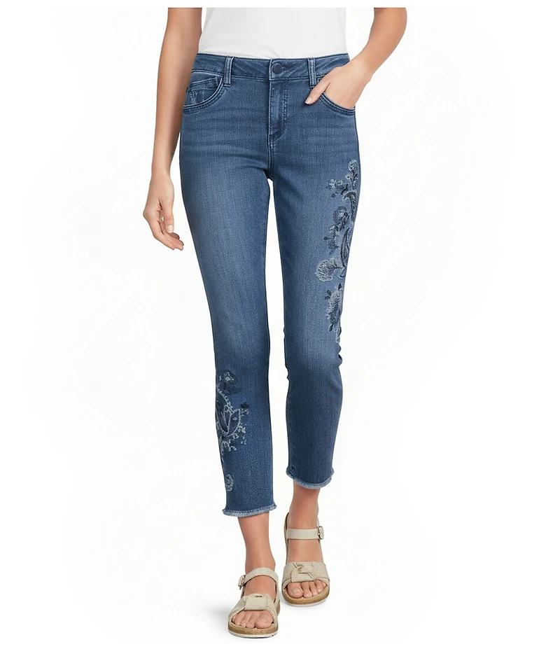 Democracy Petite Size #double;Ab#double;solution® Embroidered Paisley Ankle Skimmer Denim Skinny Jeans
