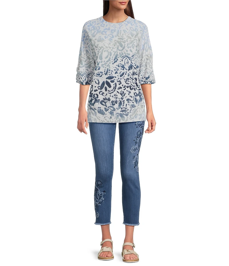 Democracy Petite Size #double;Ab#double;solution® Embroidered Paisley Ankle Skimmer Denim Skinny Jeans