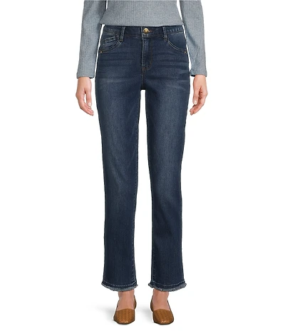 Democracy Petite Size #double;Ab#double;solution® High-Rise Embroidered Straight Slim Leg Fray Hem Jeans