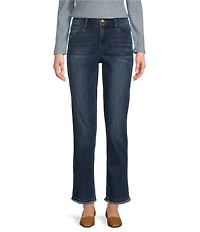 Democracy Petite Size #double;Ab#double;solution® High-Rise Embroidered Straight Slim Leg Fray Hem Jeans