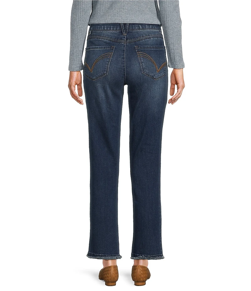 Democracy Petite Size #double;Ab#double;solution® High-Rise Embroidered Straight Slim Leg Fray Hem Jeans