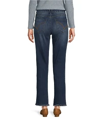 Democracy Petite Size #double;Ab#double;solution® High-Rise Embroidered Straight Slim Leg Fray Hem Jeans