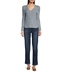 Democracy Petite Size #double;Ab#double;solution® High-Rise Embroidered Straight Slim Leg Fray Hem Jeans