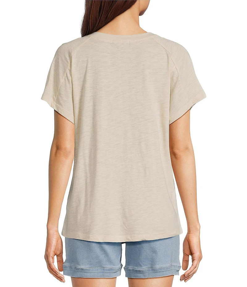 Democracy Petite Size Embroidered Fruit Crew Neck Short Sleeve Boy Tee Top
