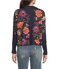 Democracy Petite Size Knit Floral Boat Neck Long Batwing Sleeve Top