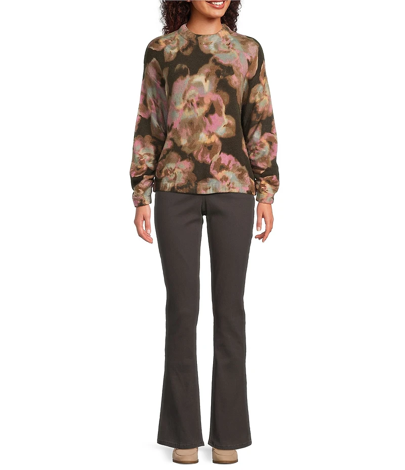 Democracy Petite Size Knit Floral Mock Neck Long Sleeve Sweater