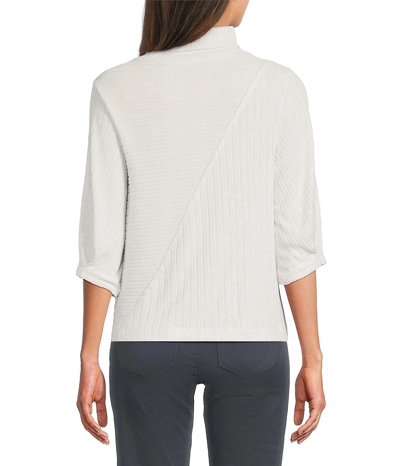 Democracy Petite Size Knit Mock Neck Pleated Elbow Sleeve Chest Pocket Top