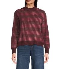Democracy Petite Size Knit Tie-Dye Stripe Mock Neck Long Sleeve Scalloped Hem Sweater