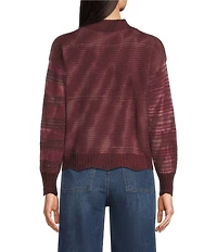 Democracy Petite Size Knit Tie-Dye Stripe Mock Neck Long Sleeve Scalloped Hem Sweater