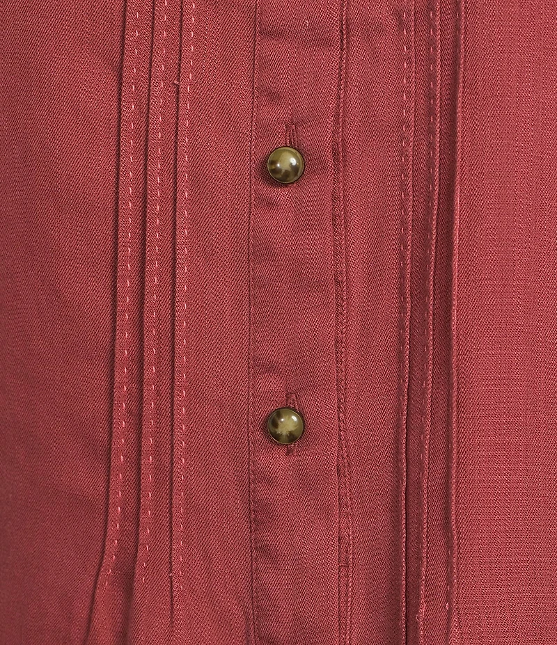 Democracy Petite Size Lyocell Ruffle Edge Collar Elbow Sleeve Button Front Top