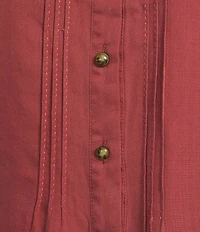 Democracy Petite Size Lyocell Ruffle Edge Collar Elbow Sleeve Button Front Top