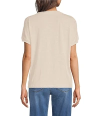 Democracy Petite Size Mixed Media Scoop Neck Short Sleeve Lace Top