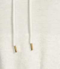 Democracy Petite Size Mixed-Media Tie Collar Long Sleeve Kangaroo Pocket Bubble Hem Knit Top