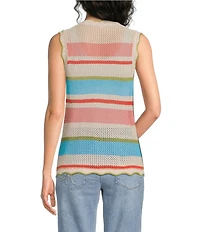 Democracy Petite Size Multi Stripe Scallop Edge Sleeveless Crochet Top