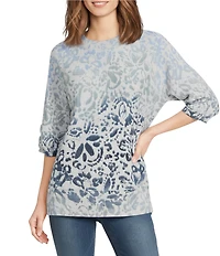 Democracy Petite Size Paisley Round Neck 3/4 Sleeve Sweater Top