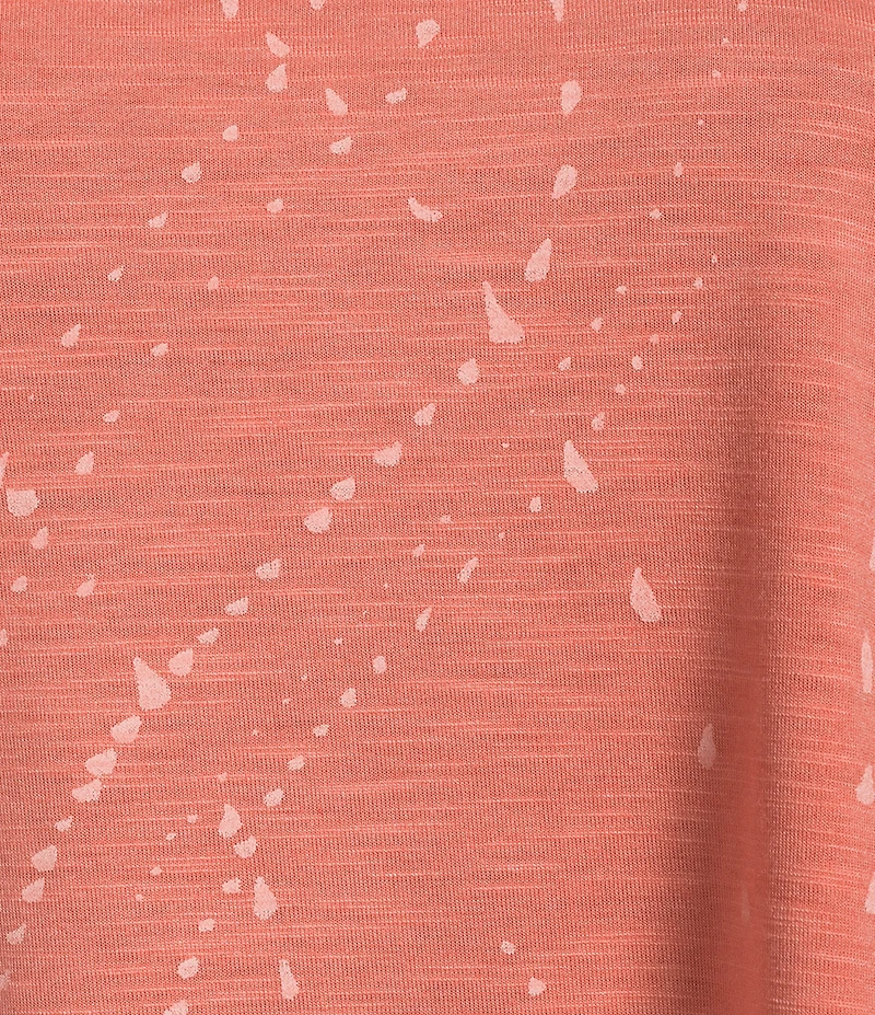 Democracy Petite Size Printed Crew Neck Ruched Puff Elbow Sleeve Knit Top