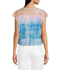 Democracy Petite Size Printed Scoop Neck Cap Sleeve Knit Top