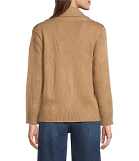 Democracy Petite Size Ribbed Shawl Collar Long Sleeve Button-Front Floral Embroidery Cardigan