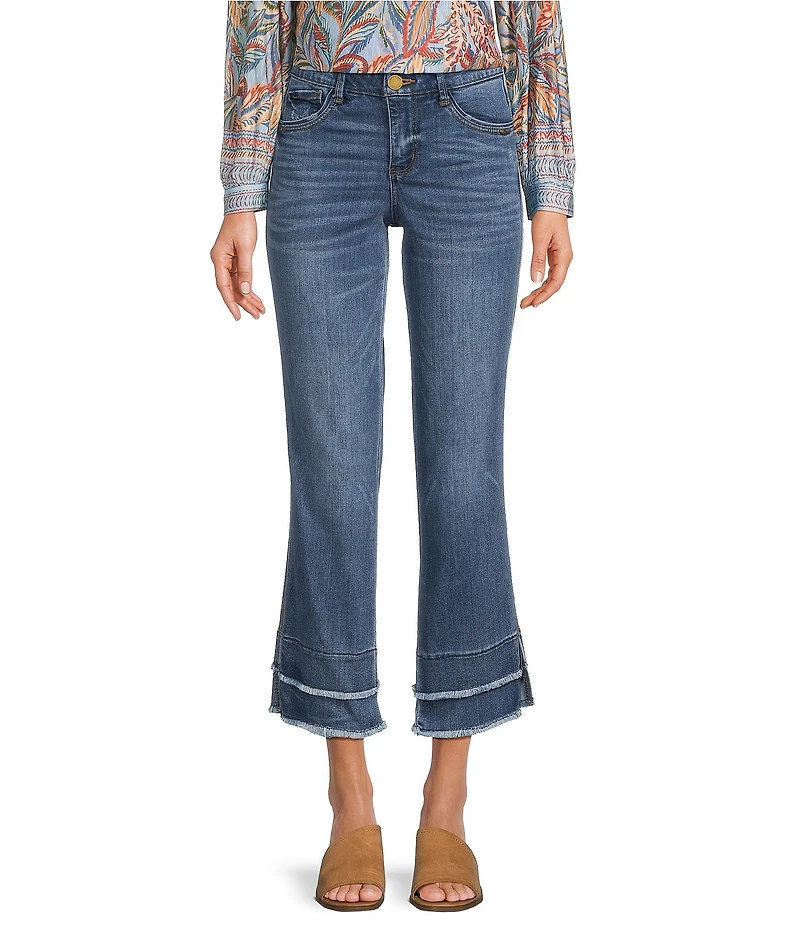 Democracy Petite Size Stretch Kick Flare Double Layer Fray Hem Crop Jeans