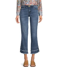 Democracy Petite Size Stretch Kick Flare Double Layer Fray Hem Crop Jeans