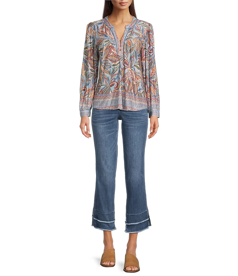 Democracy Petite Size Stretch Kick Flare Double Layer Fray Hem Crop Jeans