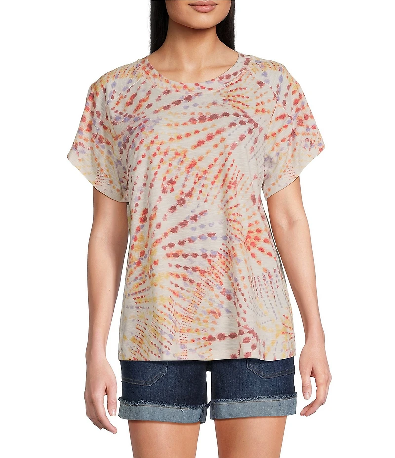 Democracy Petite Size Tie-Dye Knit Crew Neck Short Sleeve Boyfriend Tee Shirt