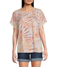 Democracy Petite Size Tie-Dye Knit Crew Neck Short Sleeve Boyfriend Tee Shirt