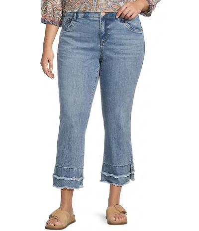 Democracy Plus Size #double;Ab#double;solution® Stretch Kick Flare Double Layer Fray Hem Crop Jeans