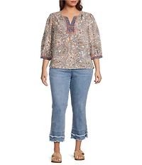 Democracy Plus Size #double;Ab#double;solution® Stretch Kick Flare Double Layer Fray Hem Crop Jeans