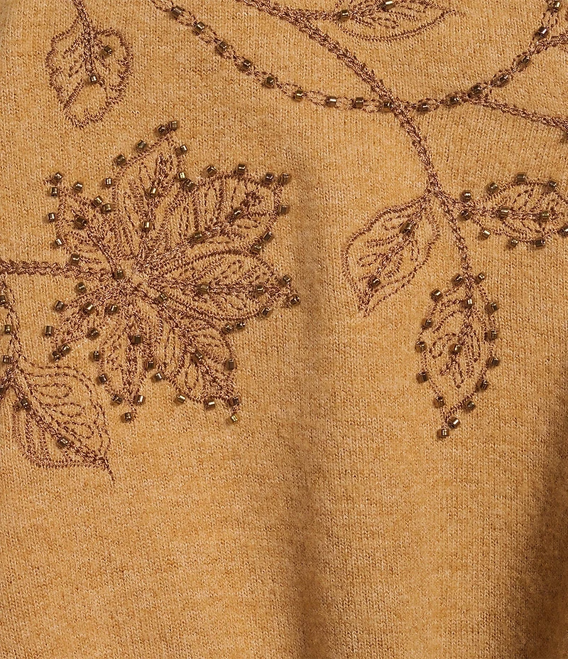 Democracy Plus Size Beaded Floral Embroidered V-Neck Long Sleeve Top