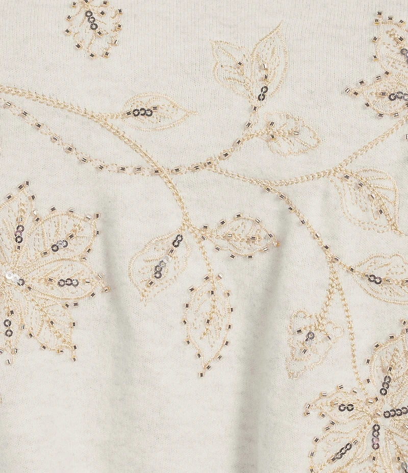 Democracy Plus Size Beaded Floral Embroidered V-Neck Long Sleeve Top