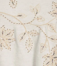 Democracy Plus Size Beaded Floral Embroidered V-Neck Long Sleeve Top