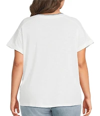 Democracy Plus Size Embroidered Amalfi Coast Italy Crew Neck Short Sleeve Graphic Tee