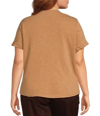 Democracy Plus Size Embroidered Crew Neck Ruffle Short Sleeve Top