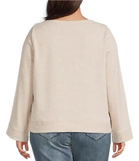 Democracy Plus Size Embroidered Floral Boat Neck Long Bell Sleeve Knit Top