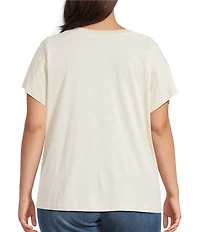 Democracy Plus Size Embroidered Placement Print Scalloped Crew Neck Short Sleeve Boyfriend Tee