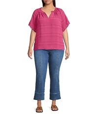Democracy Plus Size Embroidered Ruffle Split V-Neck Short Sleeve Top