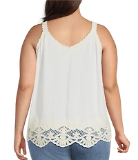Democracy Plus Size Embroidered V-Neck Sleeveless Scalloped Hem Tank Top