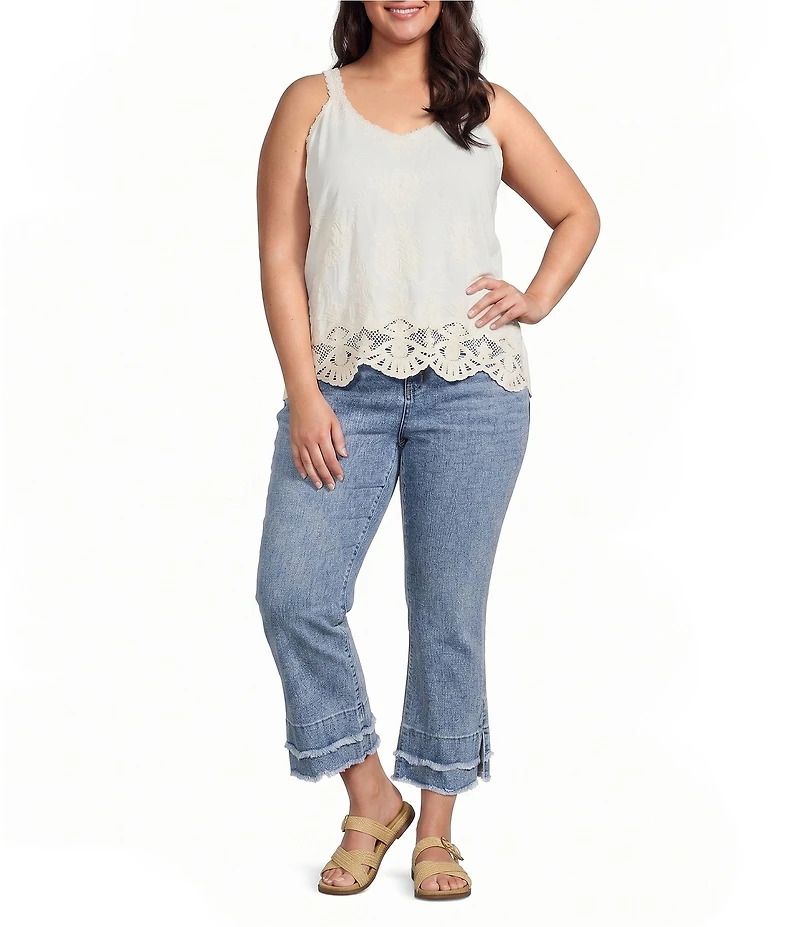 Democracy Plus Size Embroidered V-Neck Sleeveless Scalloped Hem Tank Top