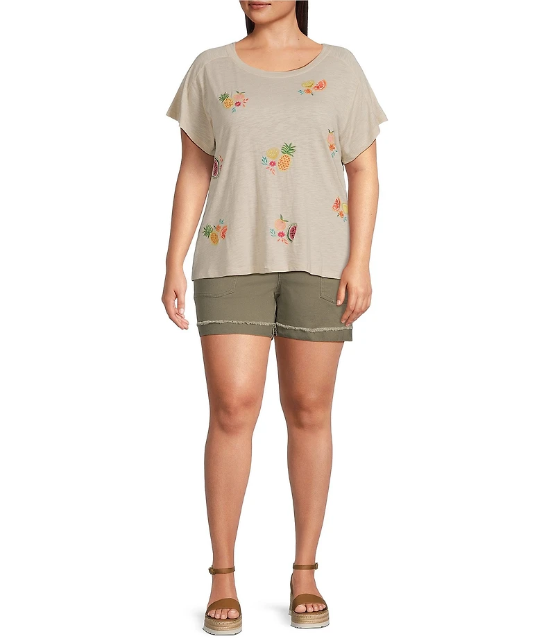 Democracy Plus Size Embroidered Fruit Crew Neck Short Sleeve Boy Tee Top