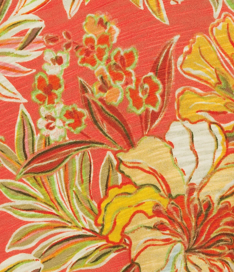 Democracy Plus Size Floral Knit Mandarin Split V-Neck 3/4 Blouson Sleeve Shirt