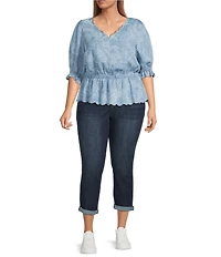 Democracy Plus Size Floral Paisley V-Neck Elbow Sleeve Peplum Top