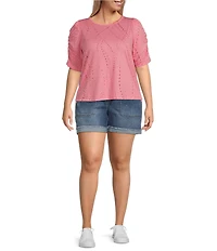 Democracy Plus Size High Rise Rolled Cuff Hem Stretch Denim Shorts