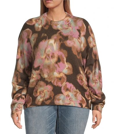Democracy Plus Size Knit Floral Mock Neck Long Sleeve Sweater