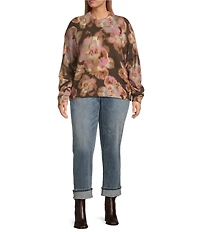 Democracy Plus Size Knit Floral Mock Neck Long Sleeve Sweater